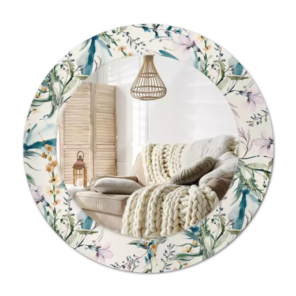 Rund spegel med tryckt Akvarell blommor