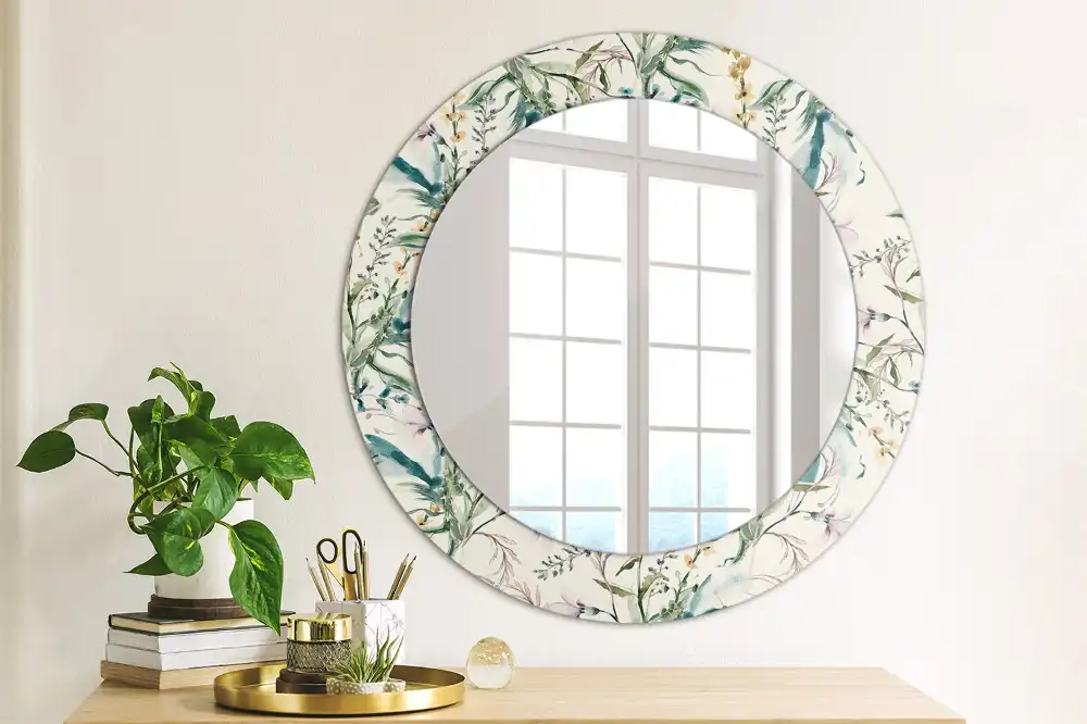 Rund spegel med tryckt Akvarell blommor