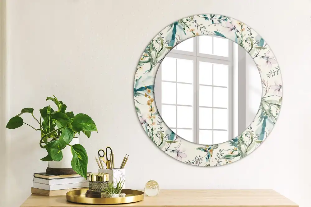 Rund spegel med tryckt Akvarell blommor