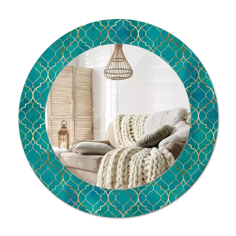 Rund spegel med tryckt ram Färgkomposition