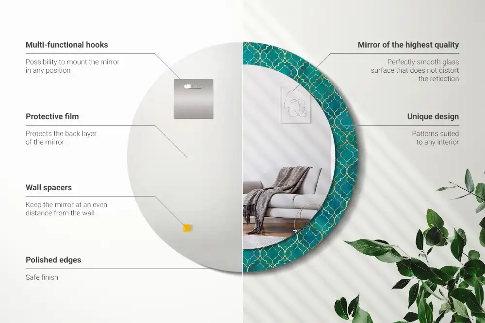 Rund spegel med tryckt ram Färgkomposition