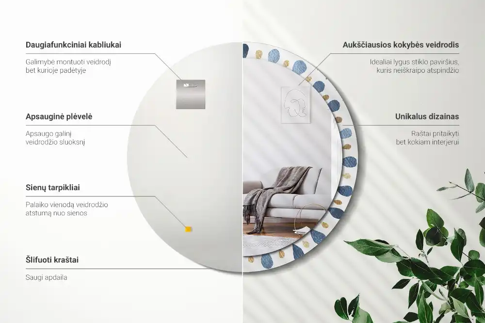 Rund spegel med tryckt Månens mandala