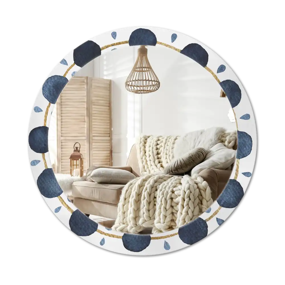 Rund spegel med tryckt Månens mandala