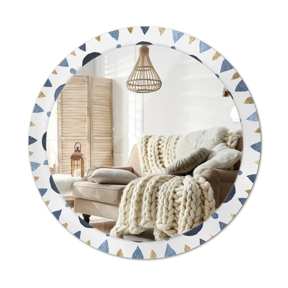 Rund spegel med tryckt Månens mandala