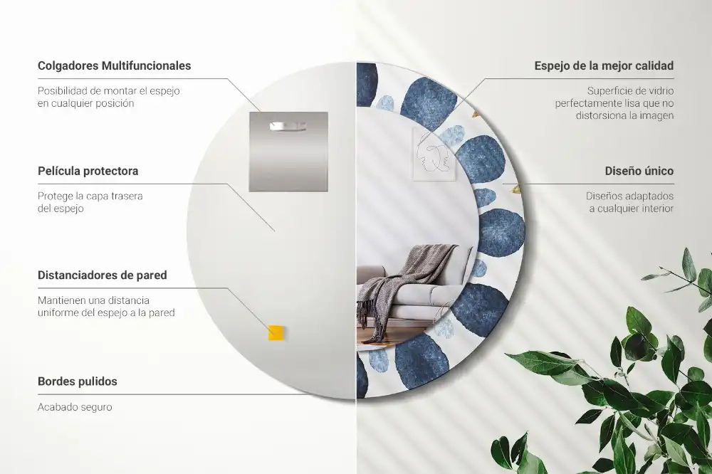 Rund spegel med tryckt Månens mandala