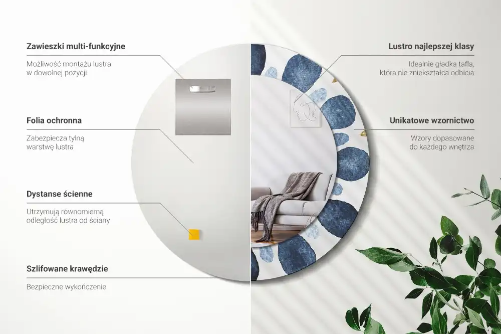 Rund spegel med tryckt Månens mandala