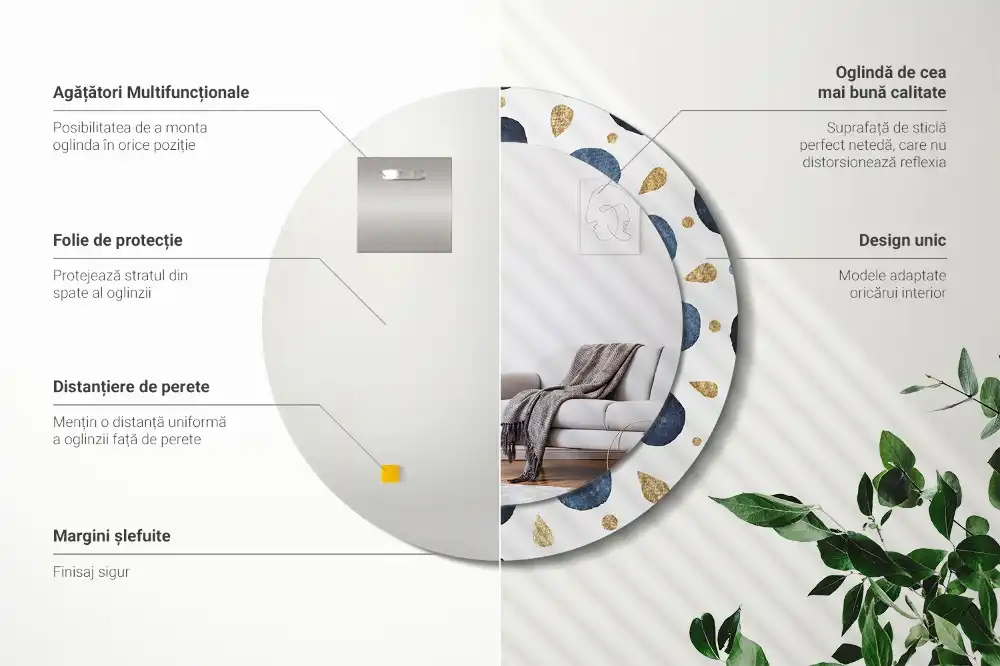 Rund spegel med tryckt Månens mandala