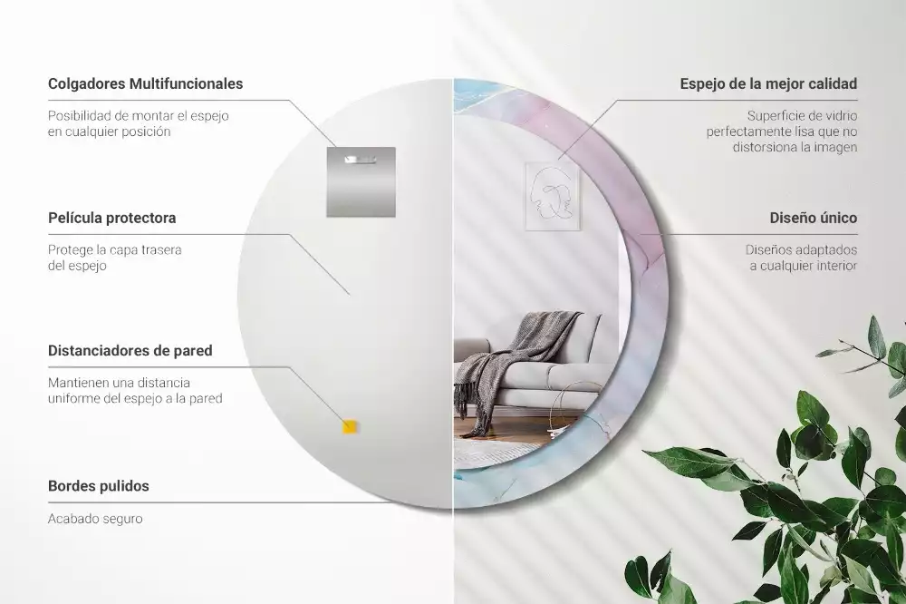 Rund spegel med tryckt ram Marmor stil