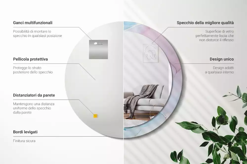 Rund spegel med tryckt ram Marmor stil