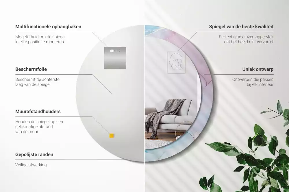 Rund spegel med tryckt ram Marmor stil