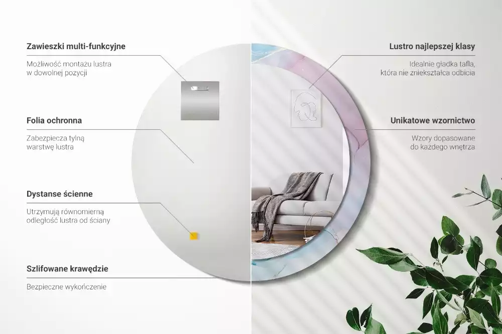 Rund spegel med tryckt ram Marmor stil