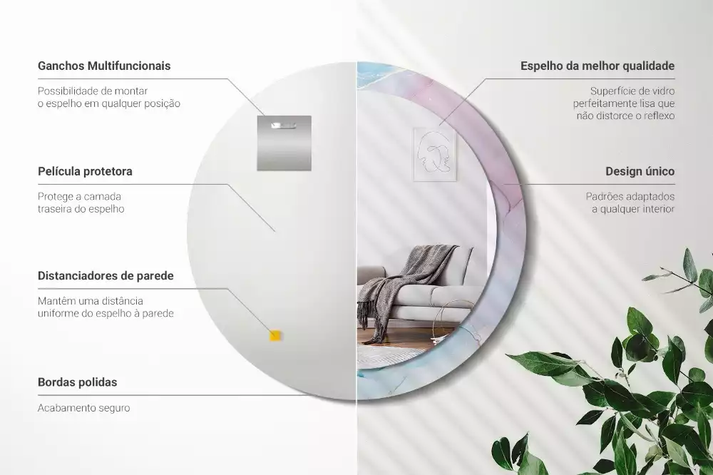 Rund spegel med tryckt ram Marmor stil