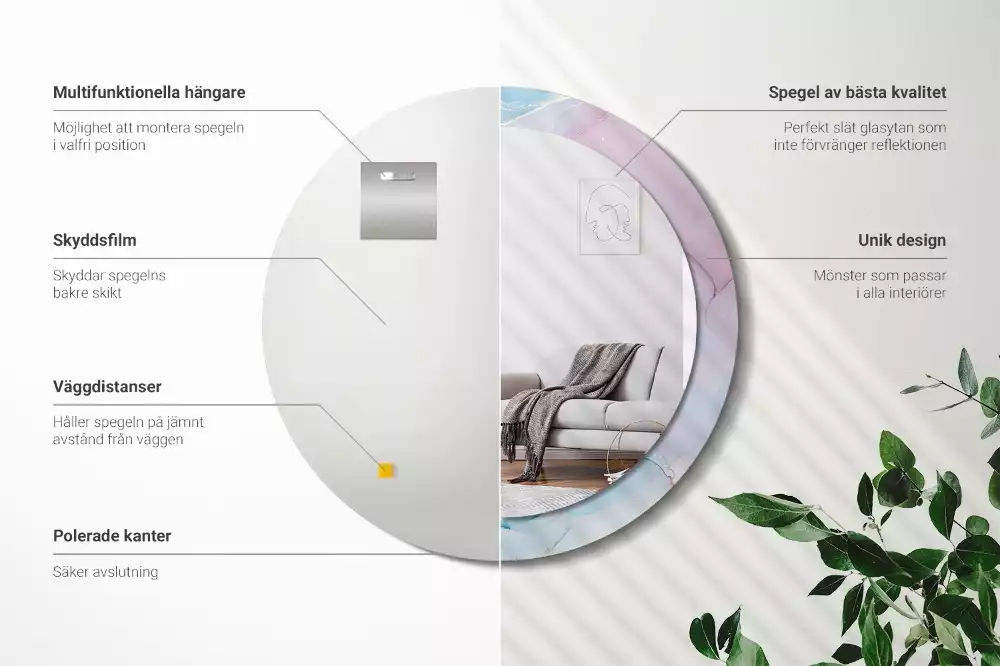 Rund spegel med tryckt ram Marmor stil