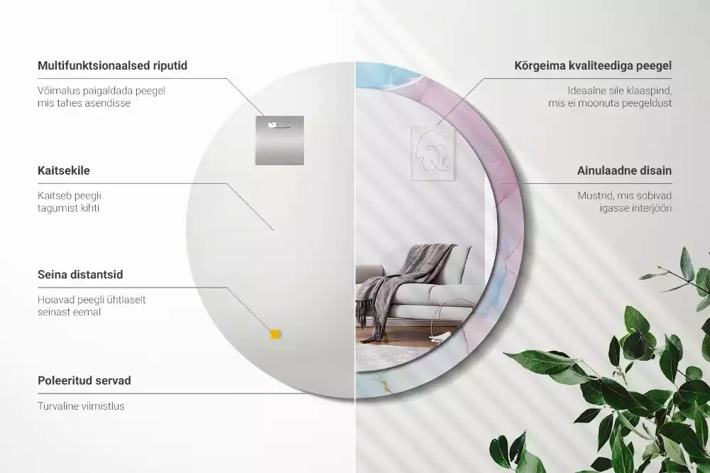 Rund spegel med tryckt ram Marmor stil