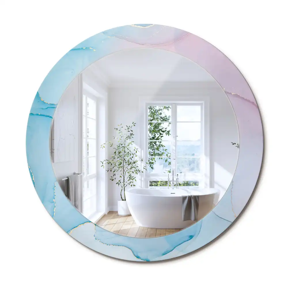 Rund spegel med tryckt ram Marmor stil