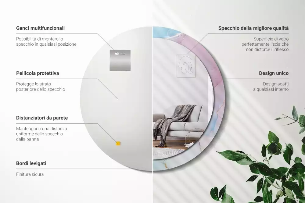 Rund spegel med tryckt ram Marmor stil