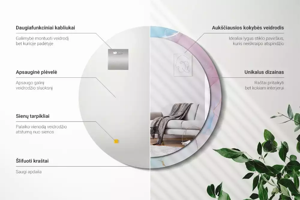 Rund spegel med tryckt ram Marmor stil