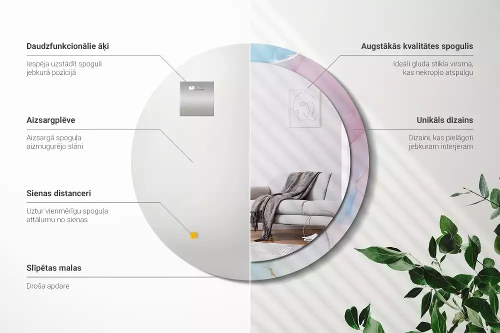 Rund spegel med tryckt ram Marmor stil