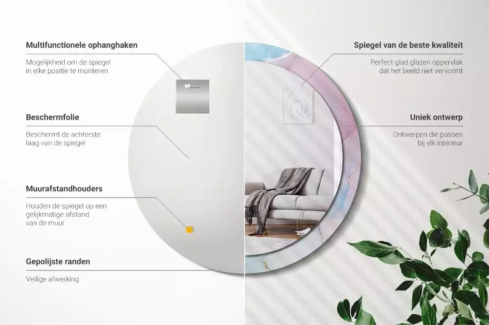 Rund spegel med tryckt ram Marmor stil