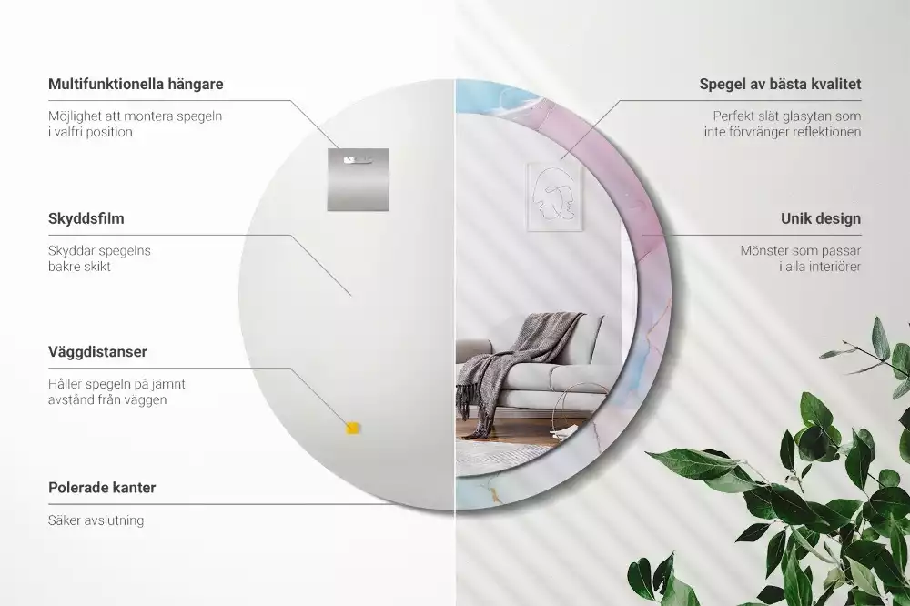 Rund spegel med tryckt ram Marmor stil