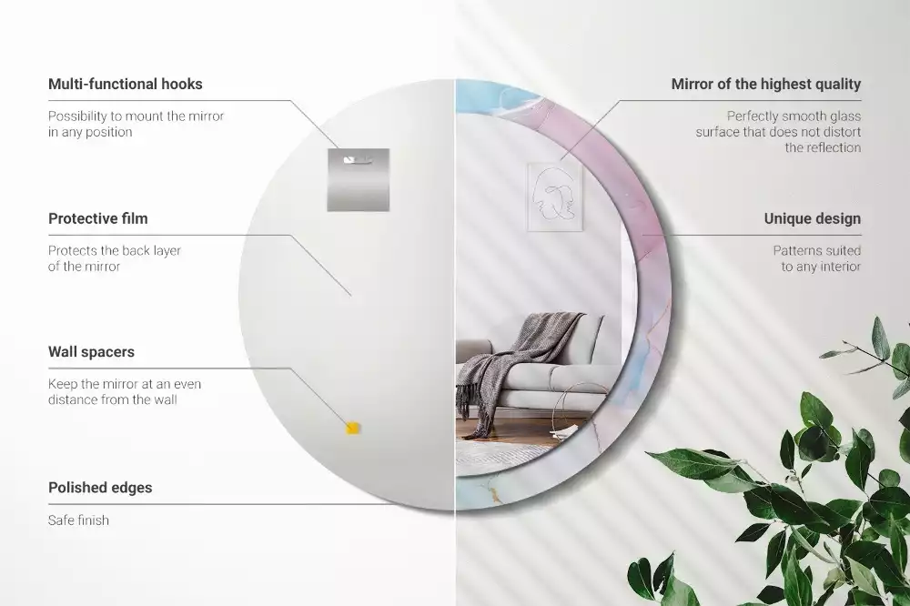 Rund spegel med tryckt ram Marmor stil