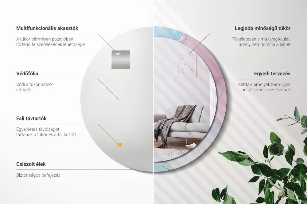 Rund spegel med tryckt ram Marmor stil