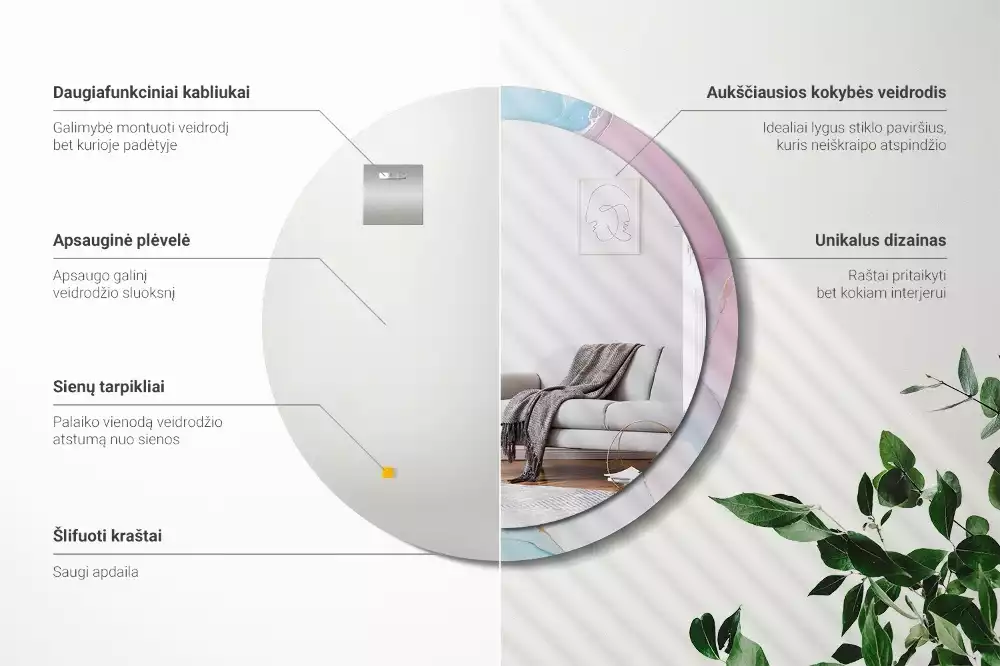 Rund spegel med tryckt ram Marmor stil