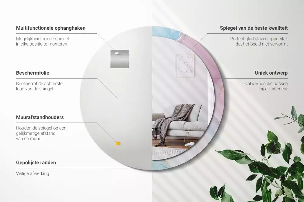 Rund spegel med tryckt ram Marmor stil