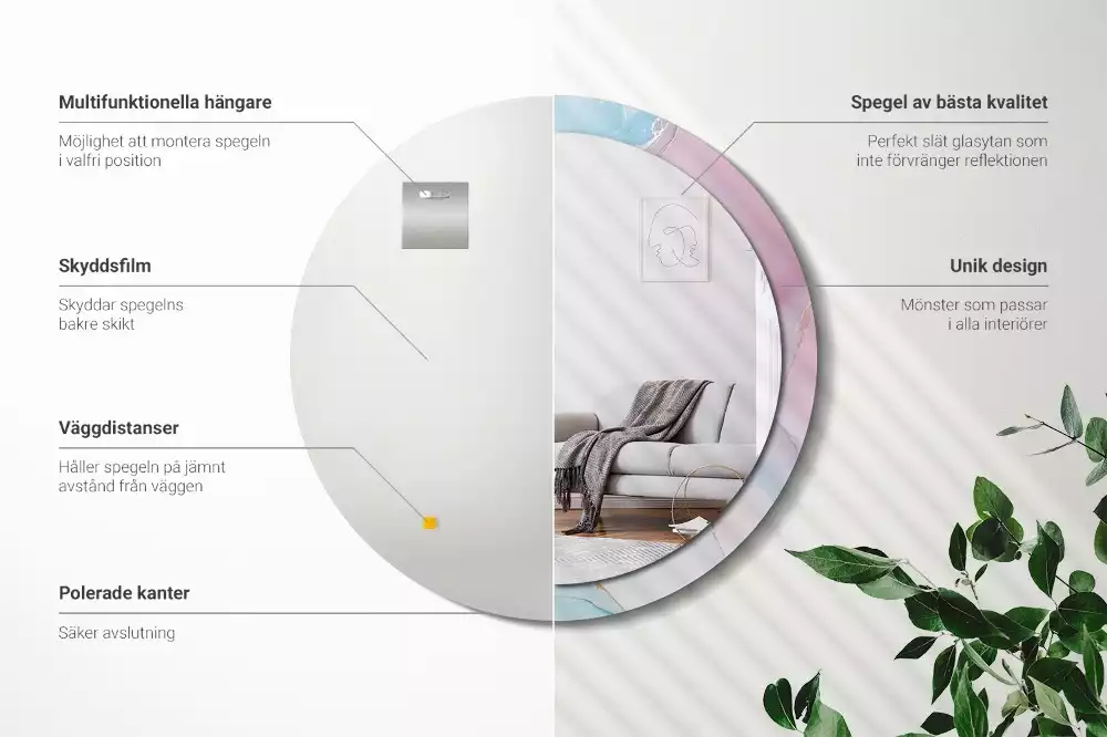 Rund spegel med tryckt ram Marmor stil