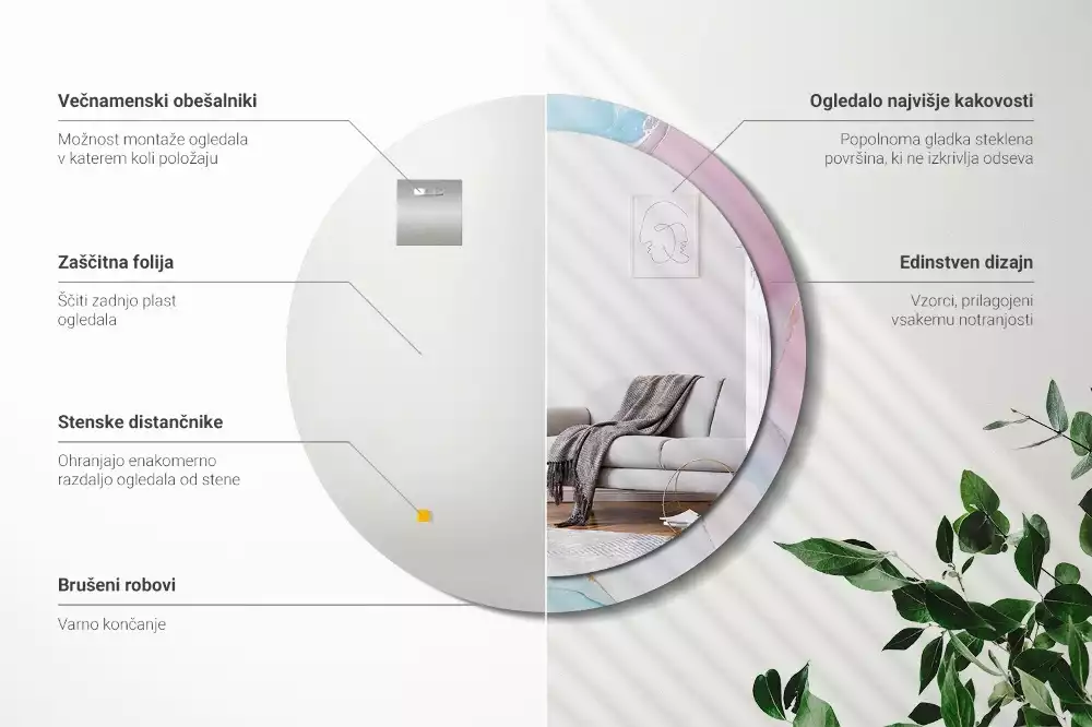 Rund spegel med tryckt ram Marmor stil