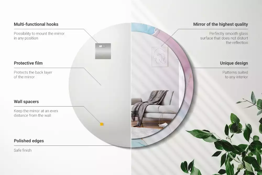 Rund spegel med tryckt ram Marmor stil