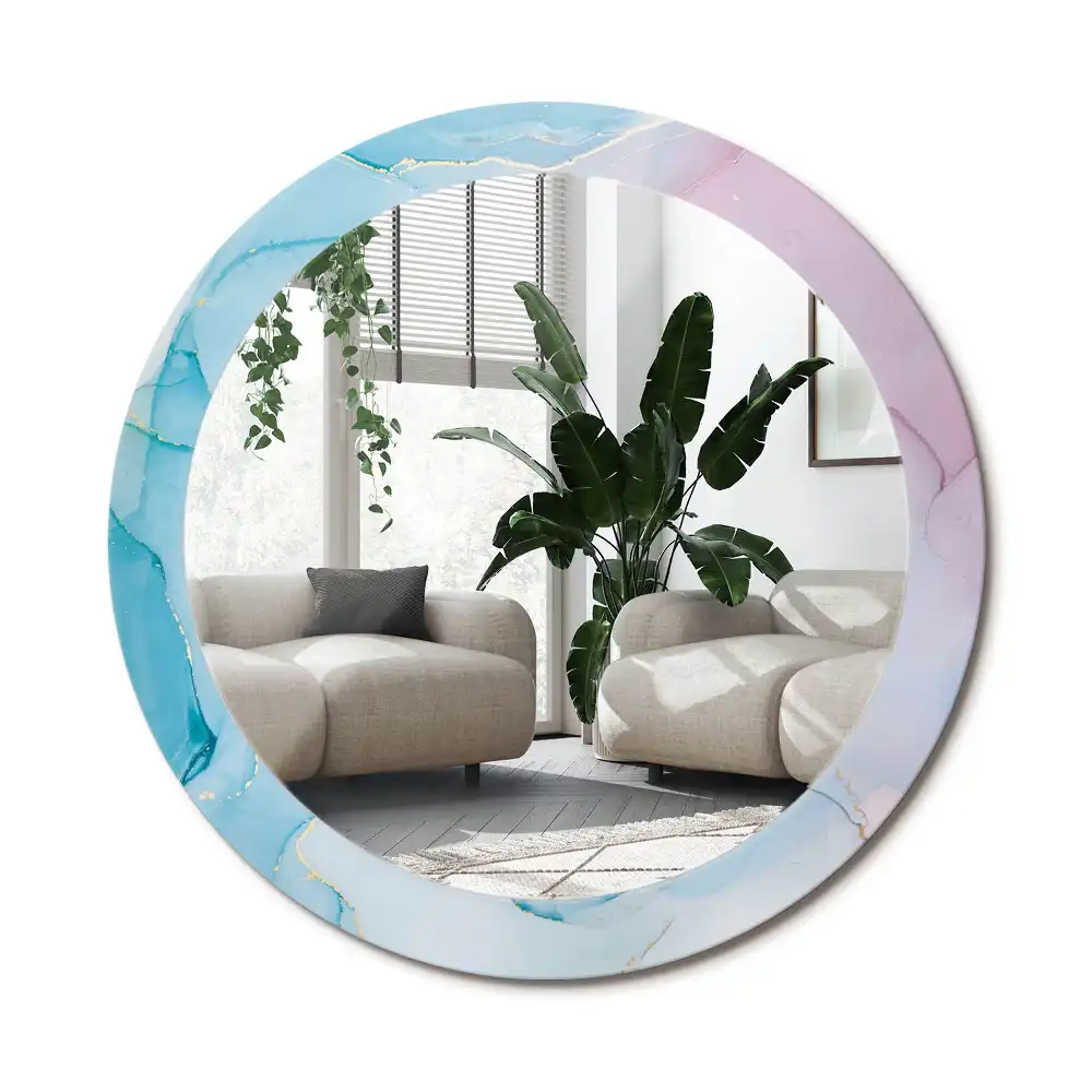 Rund spegel med tryckt ram Marmor stil