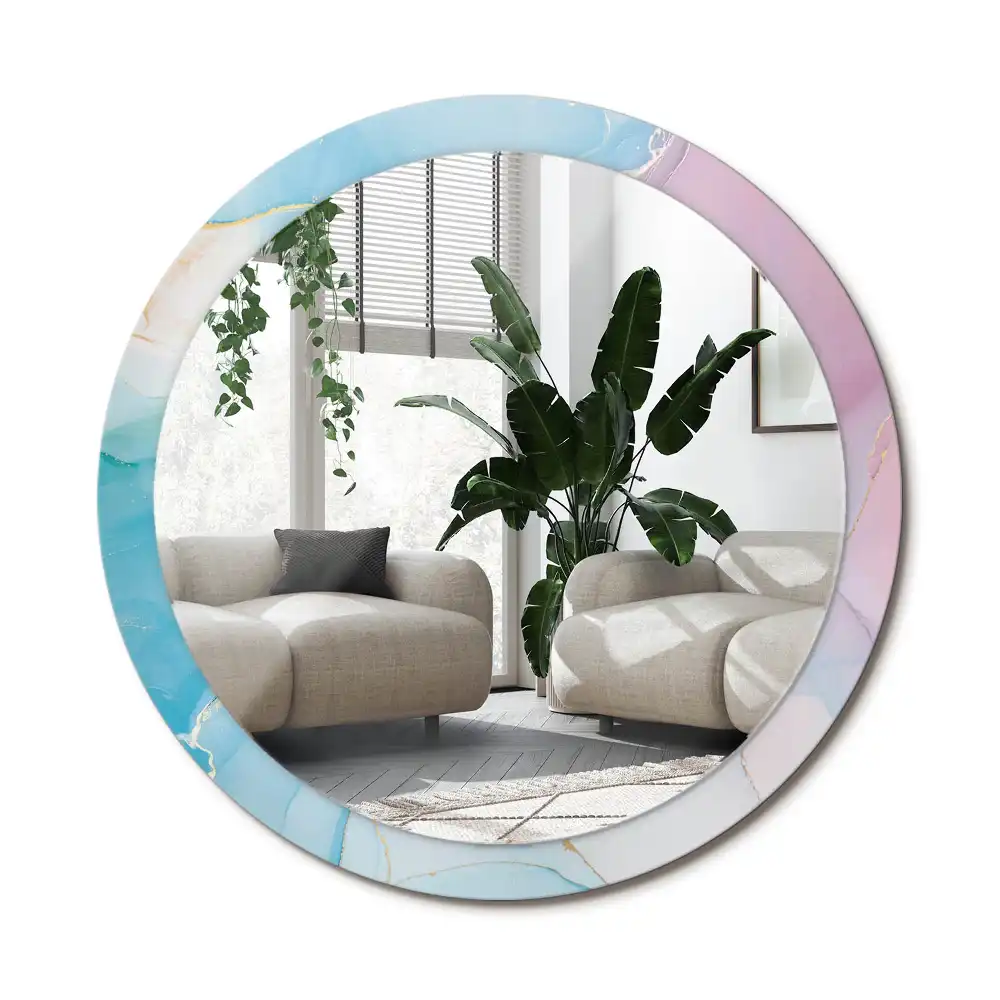 Rund spegel med tryckt ram Marmor stil