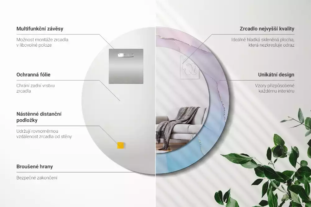 Rund spegel med tryckt ram Marmor stil