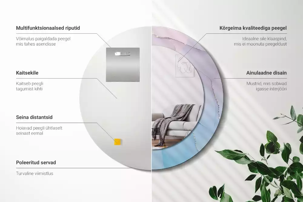 Rund spegel med tryckt ram Marmor stil