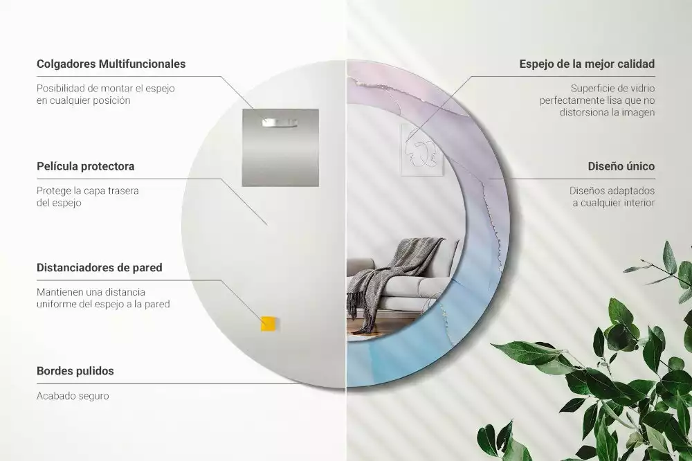 Rund spegel med tryckt ram Marmor stil