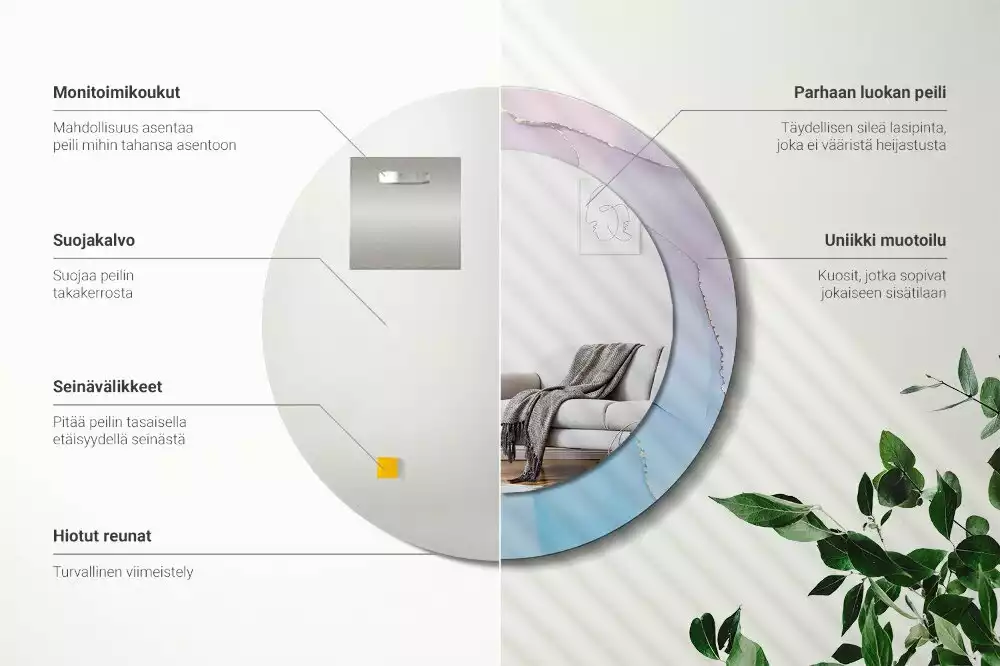 Rund spegel med tryckt ram Marmor stil