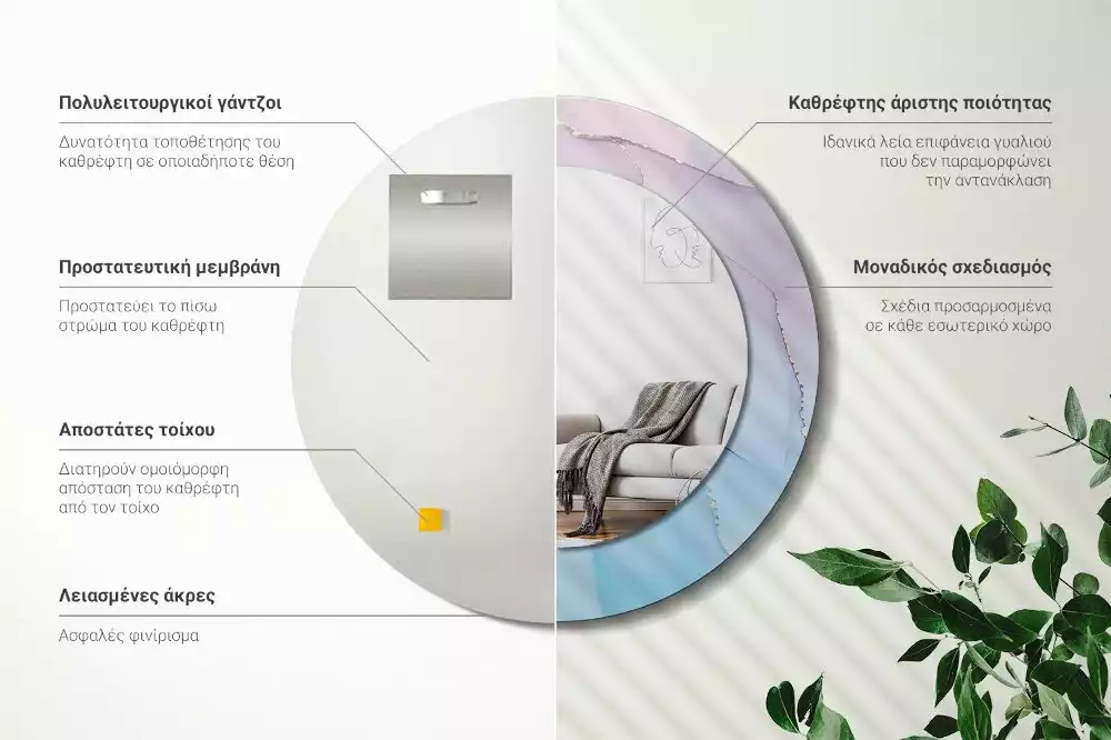 Rund spegel med tryckt ram Marmor stil