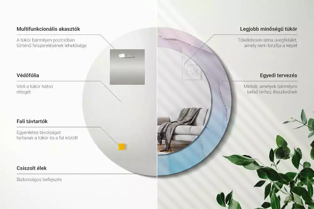 Rund spegel med tryckt ram Marmor stil