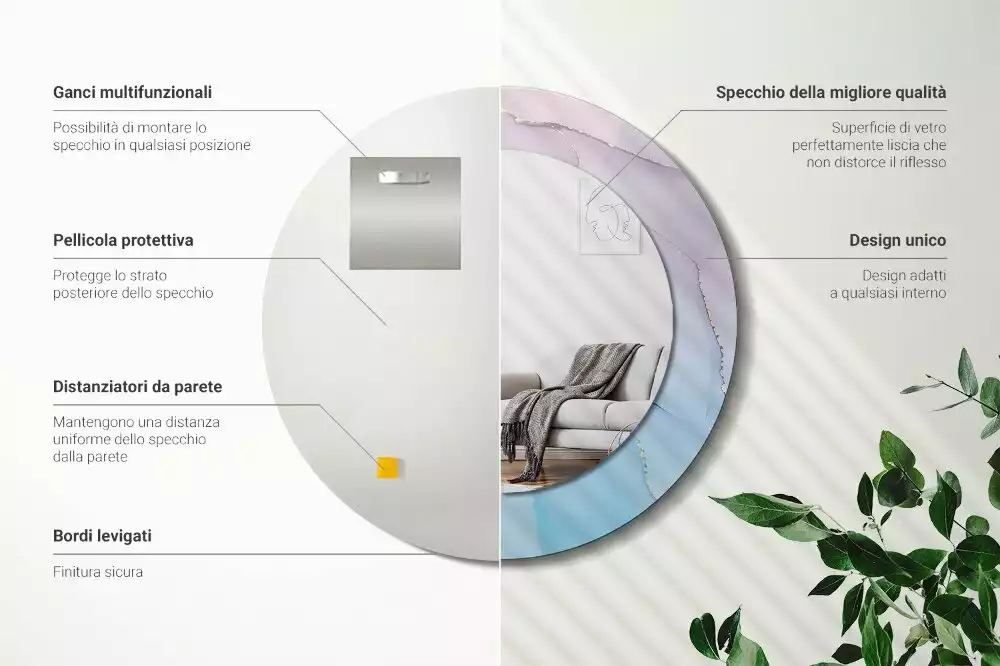 Rund spegel med tryckt ram Marmor stil