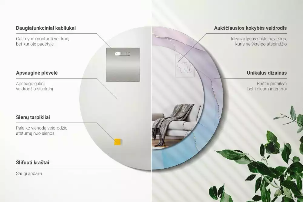 Rund spegel med tryckt ram Marmor stil