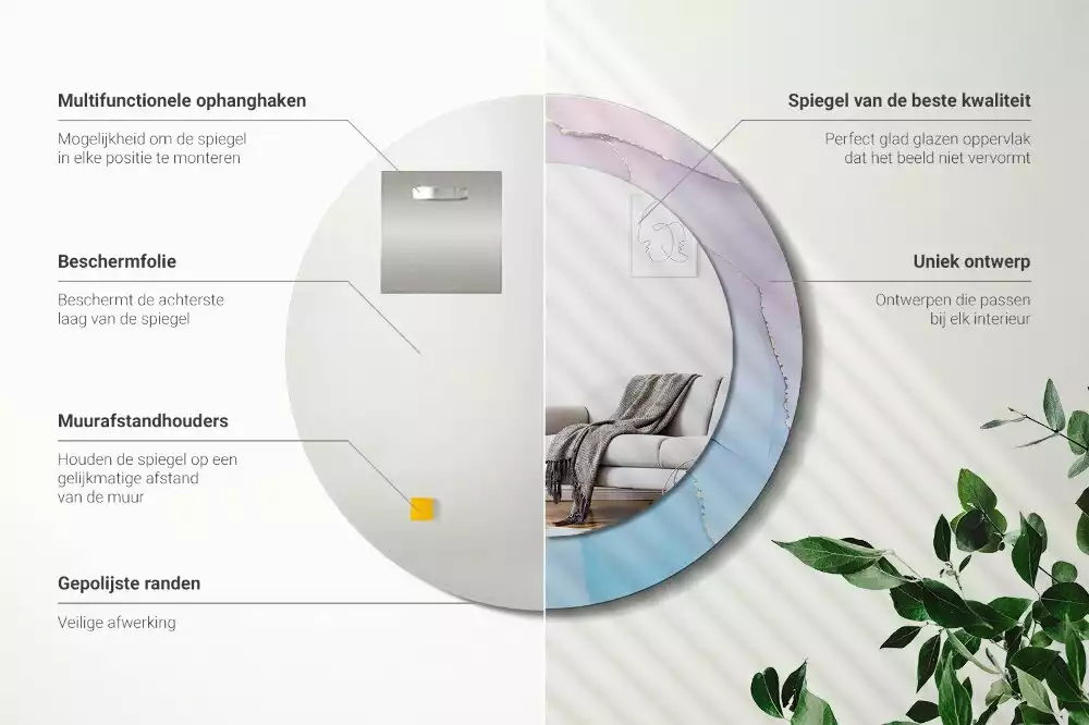 Rund spegel med tryckt ram Marmor stil