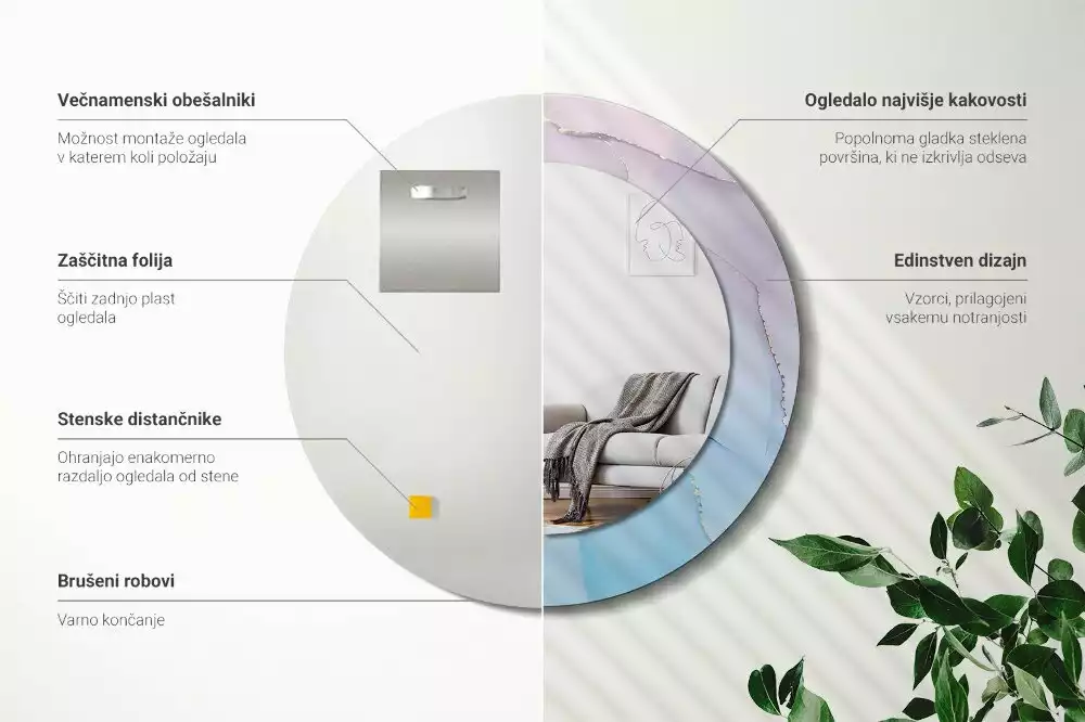 Rund spegel med tryckt ram Marmor stil