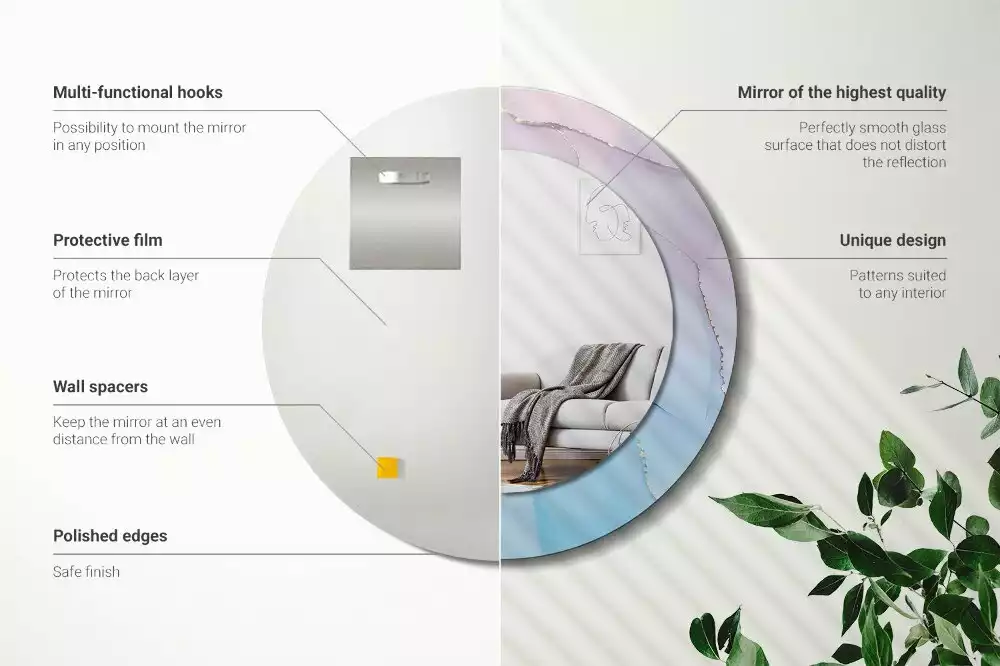 Rund spegel med tryckt ram Marmor stil