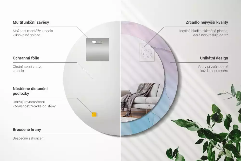 Rund spegel med tryckt ram Marmor stil