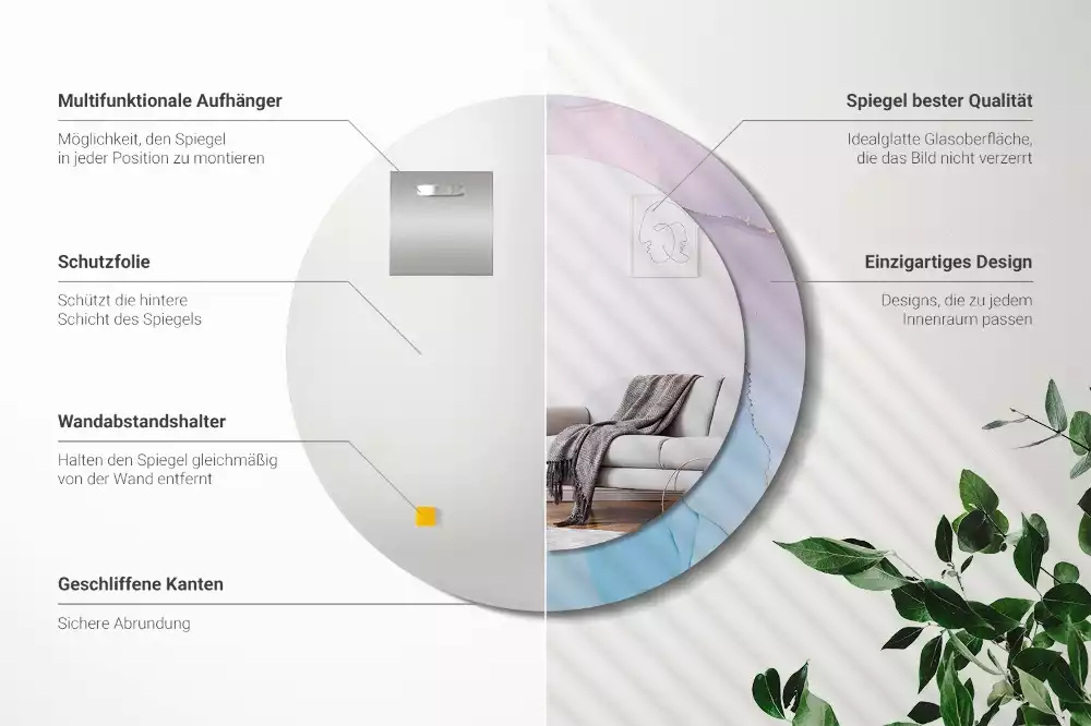 Rund spegel med tryckt ram Marmor stil