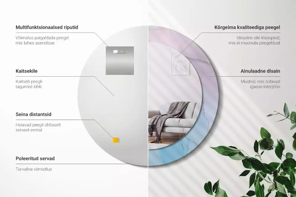 Rund spegel med tryckt ram Marmor stil