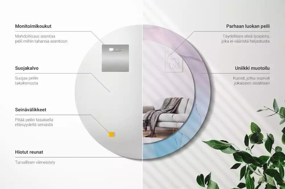 Rund spegel med tryckt ram Marmor stil