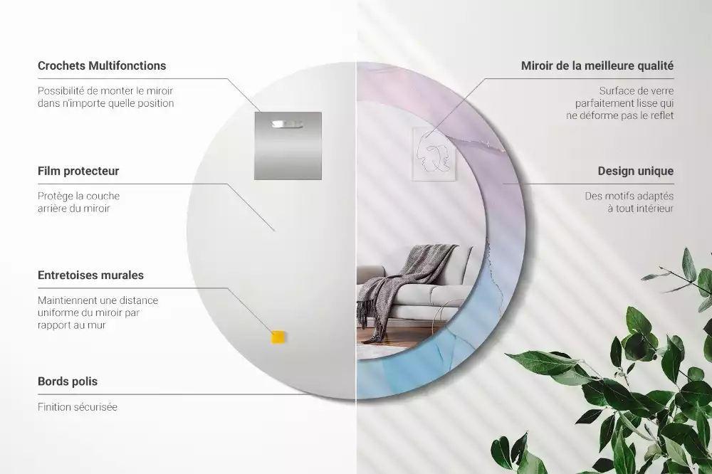 Rund spegel med tryckt ram Marmor stil