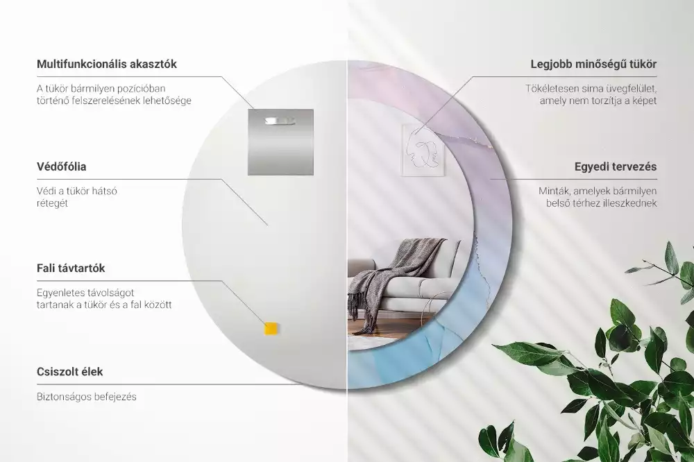 Rund spegel med tryckt ram Marmor stil